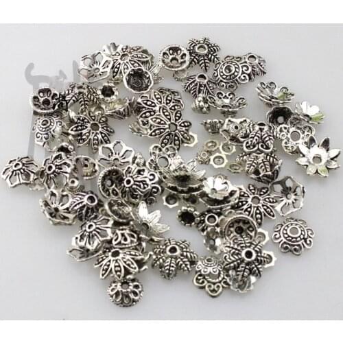 Hot About 150pcs 50G Mixed Tibet Silver Bead Caps Spacer for Jewelry Making Craft Hollow Pendant Retro Jewelry Accessories