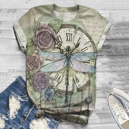 Plus Size Women T Shirt 3d Animal Printed Flower Short Sleeve Aesthetic Harajuku Casual O-neck Tops Tee T-shirt Mujer Camisetas