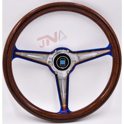 Universal Racing Drifting Steering Wheel with Brunt Blue Spoke 358MM Wooden Look Steering Wheel