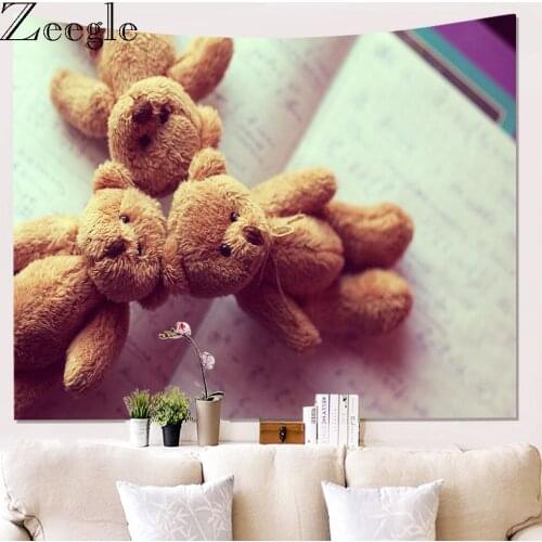 Zeegle Wall Tapestry Blanket Polyester Home Decoration Tapestry Machine Made Towel Modern Cute Bear Pattern Wall Hanging