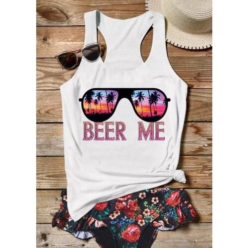 Beer Me Sunglasses Beach Sunrise Loose Racerback Vest Women summer beach tees Funny Graphic tank tops tumblr casual styles tees