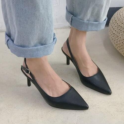 Women Pump Pointed Toe Sandals Slingbacks High Heels Dress Shoes Pointed Toe sandalias mujer Summer 3cm 7cm Ol Office Lady 9098G