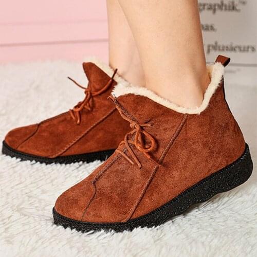 Women Snow Boots Winter Shoes Lace Up Non Slip Ankle Boots Ladies Flats Female Warm Plush Winter Soft Shoes Woman Casual