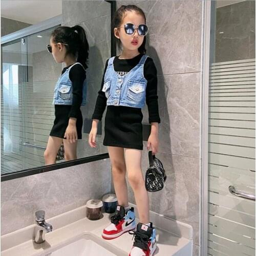 2021 Korean style girls denim vest autumn fashion girls coat 4-9t B496