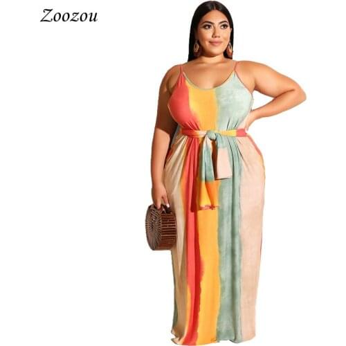 Plus Size Loose Elastic Spaghetti Strap Dress For Women Sleeveless Striped Summer Straight Maxi Dresses Lady Camisole Long Dress