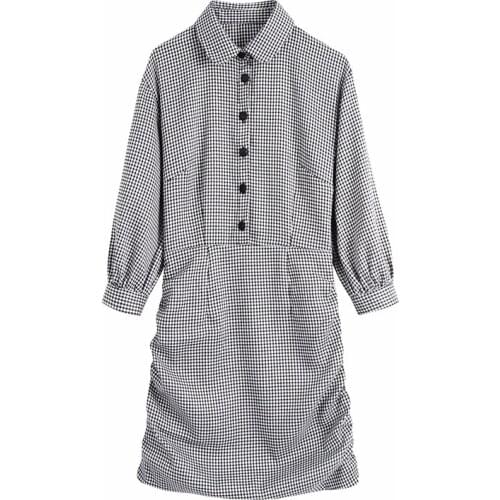 Evfer Women Sprint Casual Plaid High Waist Za Pleated Mini Dresses Feamel Autumn Elegant Single Breated Houndstooth Shirt Dress