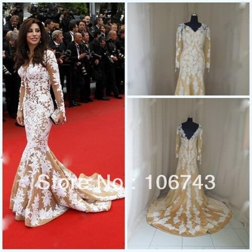 Free shipping 2018 White V-Neck Mermaid Lace Long Sleeve Wedding celebrity gown Custom size mother of the bride dresses