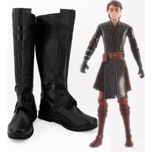 Star Cosplay Anakin Skywalker Cosplay Black Shoes Boot Adult Men For Halloween Christmas Party