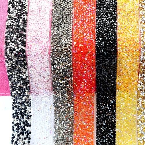 1 Yard 1.5cm/2cm/3cm Hot Fix Rhinestones Trimming Colorful Resin Mesh Hotfix Strass Crystal Banding Applique for Wedding Dress