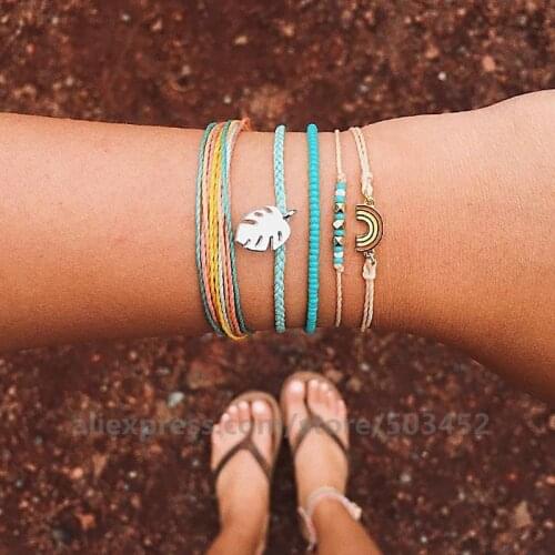 100set/lot Factory Price Fashion Bracelet Set Leaf Bead Girls Friend Leather Bracelets Multi-layer Jewelry For Women
