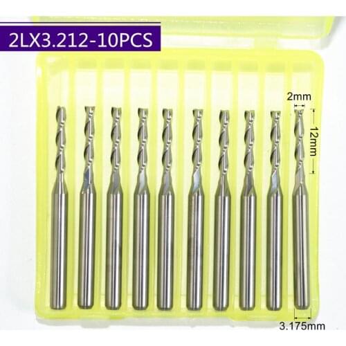 3.175mm*2.0mm*12mm,10pcs,Free shipping 2 Flutes End Mill,CNC milling Cutter,Solid carbide woodworking tool,PVC,MDF,Acrylic,wood