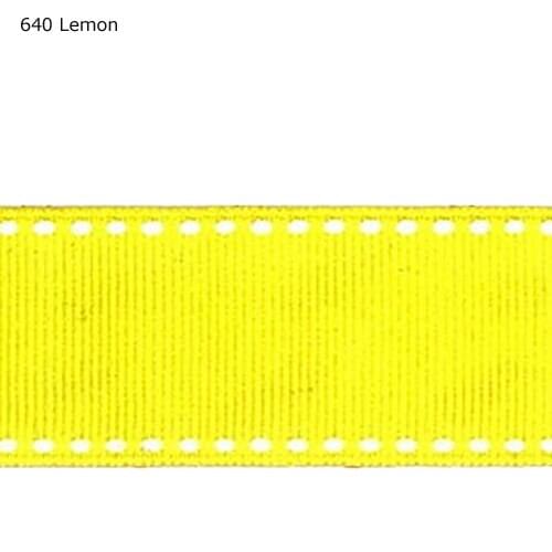 5/8" inch 16mm White stitch Lemon ribbon
