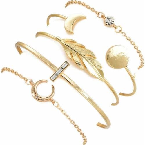 5Pcs/Set Gold Color Jewelry Bohemian Bracelet Set For women chains Band Chain Crystal Wrist Bracelet