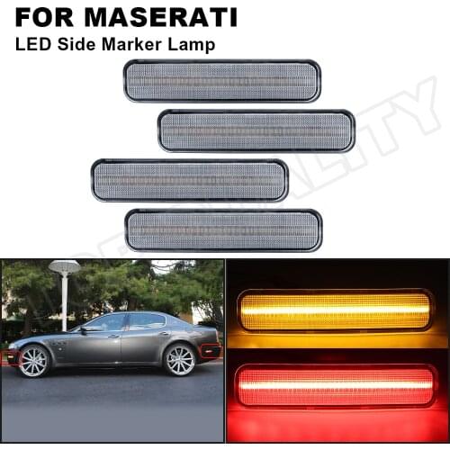For 2004 2005 2006 2007 2008 2009 Maserati Quattroporte Bumper LED Side Marker Light Kit Clear Amber(Front)&Red(Rear) Light Lamp