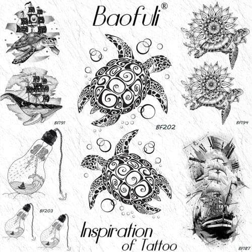 Baofuli Turtle Totem Balck Henna Ocean Temporary Tattoo Sticker Waterproof Tatoo Body Art Arm Hand Fake Tattoos Women Men