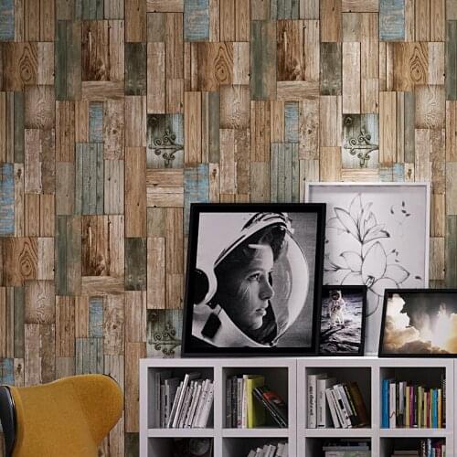 Beibehang Retro Nostalgic 3D Stereo Imitation Striped Wallpaper Restaurant Cafe Bar Color Wooden Board Wallpaper papier peint