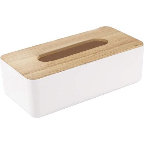 Wood Tissue Box Cover for Disposable Paper Facial Tissues, Wooden Rectangular Tissue Holder for Storage