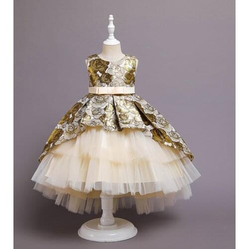 European American retro Kids Dresses For Girls Flower Girls Wedding Dress Rose flower Children Evening Party Princess Ball Gown