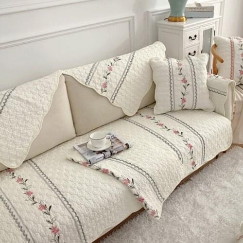 Cotton Sofa Cover for Sitting Room Modern Nordic Non Slip Four Seasons Cloth Art Cushion Cape Embroider