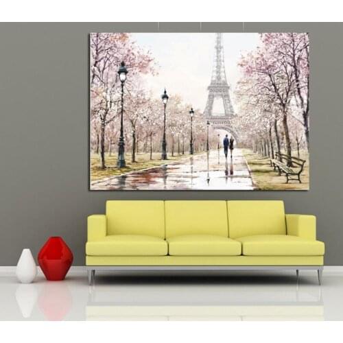 Canvas Landscape Paintings Romantic City Couple Paris Tower Canvas Poster Print for living room bedroom home decoration