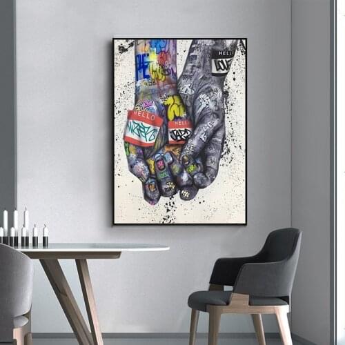 Graffiti Art Canvas Painting on The Wall Lover Hands Posters and Prints Street Wall Art Picture for Living Room Home Decor