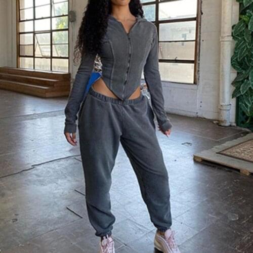 2021 Patchwork Autumn Winter Hooded Sportwear Pure Irregular Tops High Waist Trousers Fitness Outfit Womans New Jogging suit
