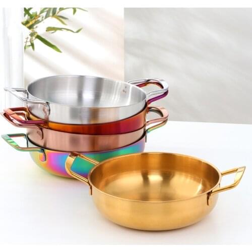 Korean Stainless Steel Double Ear Pot Thick Soup Cooker Mini Seafood Ramen Portable Hot Pot Cookware Home Kitchen Cooking Tools