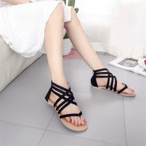 Summer Womens Sandals Flip Flops Gladiator Sandals Shoes Cross Slip On Flats Shoes For Women Sandalias Plus Size Flats