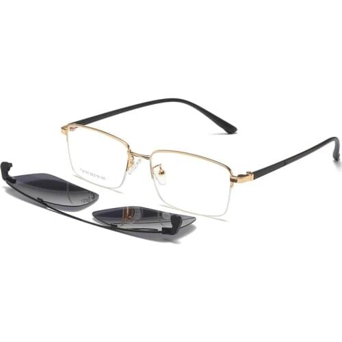 Logorela 2143 Ultra Light Mens Square Optical Frame Business Style Glasses Eyewear With Magnetic Clip On Sunglasses For Driving