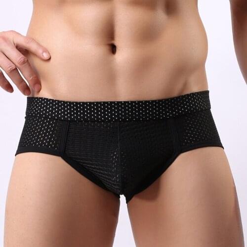 Men Underwear Briefs Slip Sexy Hollow Mesh Shorts Cueca Gay Sleepwear Male Panties Sexy Breathable Underpants