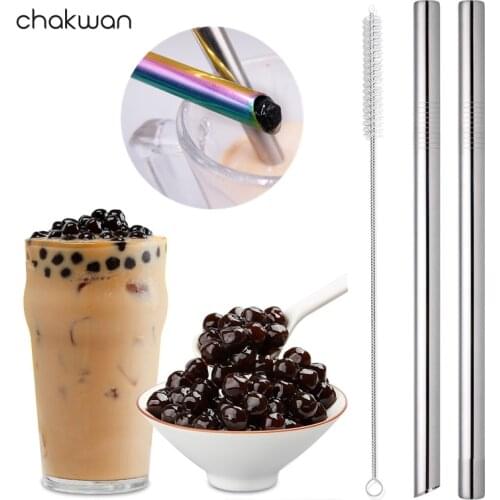 1pc Boba Tea Metal Straw Extra Wide 12MM Stainless Steel Jumbo Drinking Straws Straight Reusable Pointed Straw Set Brush Pouches