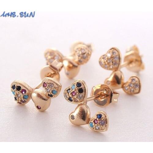MHS.SUN New Arrival Charm women heart stud earrings 1pair AAA zircon jewelry exquisite crystal earrings for girls christmas gift
