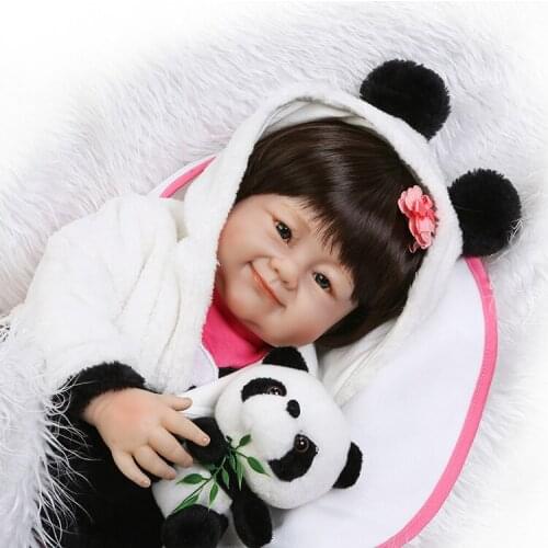 Wholesale NPK GIRL doll reborn 22inch 55cm silicone reborn baby dolls with panda clothing plush doll lovely princess BJD bonecas