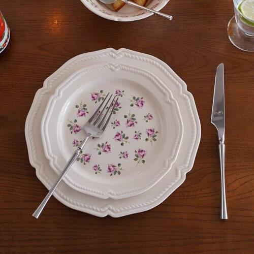 French garden romantic tableware set rose dish candlelight dinner ceramic plate steak knife fork disc Western dish gift CL121602