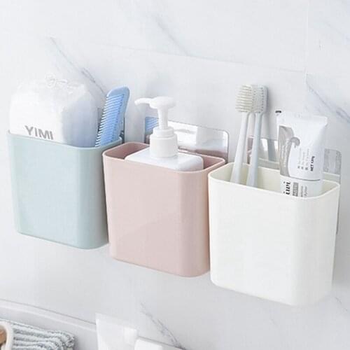 Self-Adhesive Toothbrush Toothpaste Holder Plastic Toothbrush Barrel Wall Mounted Storage Organier Bathroom Storage Box
