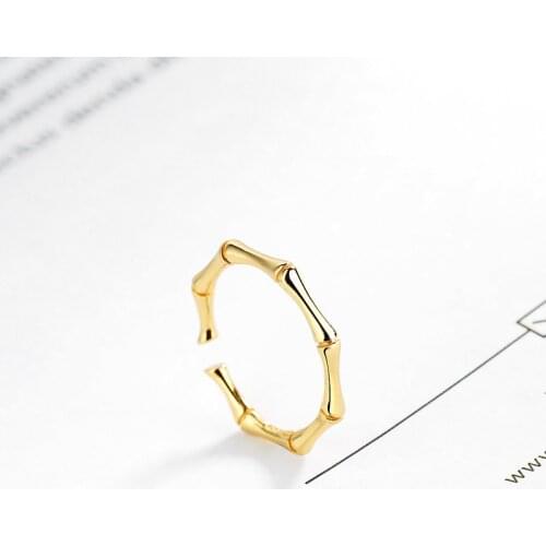 Silvology 925 Sterling Silver Bamboo Burl Rings Gold Glossy Thin Minimalist Rings for Women Chic Texture Festival Jewelry Gift