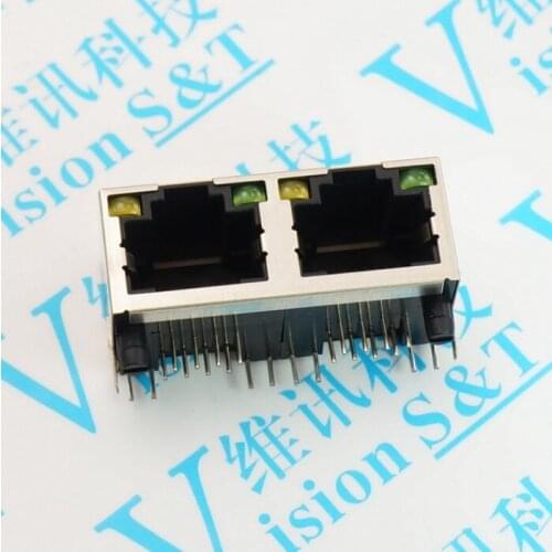 Network socket RJ45 Network Interface 56 Bring Lamp 1 X 2 8P8C Bring Shield Horizontal Double Port Socket Bend Insert