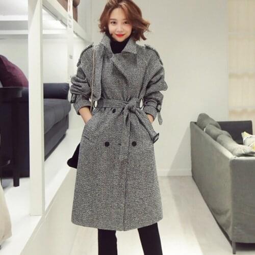 New arrival women fashion comfortable trench coat double-breasted high quality thick warm elegant office lady plaid long trench