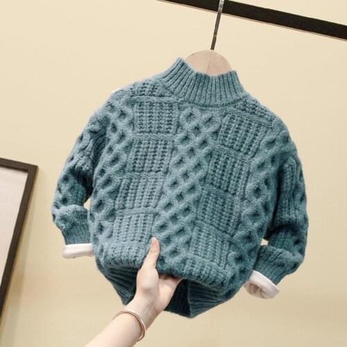 Vintage Knitting Spring Autumn Winter Sweater Baby Boys Kids Childrens Warm Plus Velvet Thicken Top High Quality