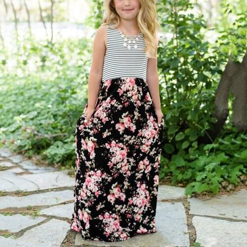 #vw Boho O Neck clothing Dress Sleeveless Flower Printing Cute Ankle Length Summer Dress Tank Pleated Casual Baby Dress