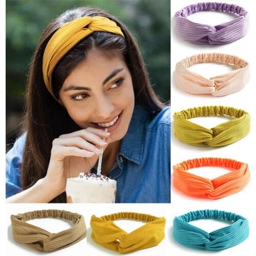 Knitted Twist Head Bands for Women Elastic Solid Print Knot Headband Hairband Girls Hair Accessories Turban Headwrap Bandage