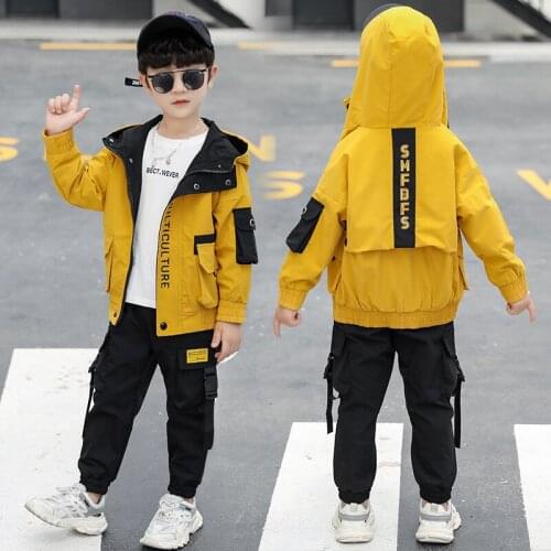Yellow Spring Autumn Girls Clothing Suits Coat +Pants 2pcs/Set Pullover Kids Teenager Outwear Sport Beach School High Quality