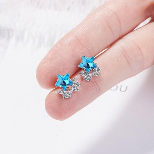 Exquisite Blue Star Crystal Stone 5A Zirconia Stud Earrings Korean Style Fashion Female Earrings Jewelry Gifts for Women