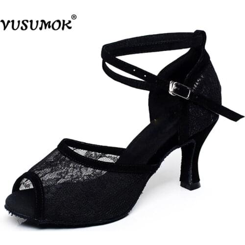 VUSUMOK Women Latin Dance Shoes Ladies Girls Tango Shoes Salsa Shoes Open Toe High Heels Lace Plugs size 33-43