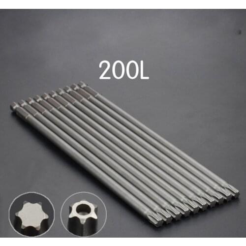 1Pcs Torx Screwdriver Bit 200mm Length 1/4" Hex Shank Magnetic Star T10 T15 T20 T25 T27 T30 T40 Tool For Exact Screw Unscrew