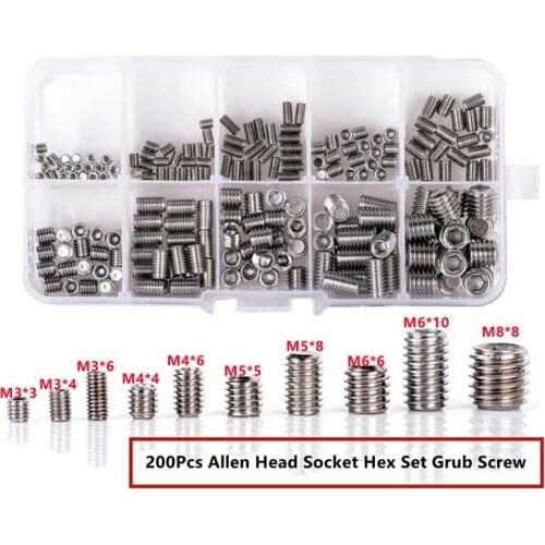 100/200Pcs M3 M4 M5 M6 M8 Allen Head Hex Socket Set Grub Screw Carpenters Small Screw Furniture Wooden Box Hardware Accessories