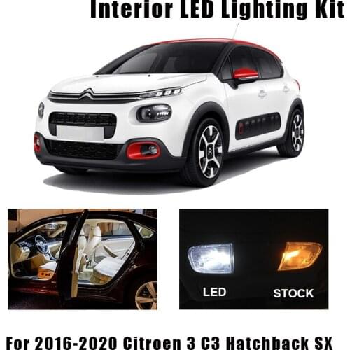 13pcs White Car Accessories Canbus LED Interior Map Reading Roof Light Bulbs Kit For 2016-2020 Citroen C3 III Hatchback SX