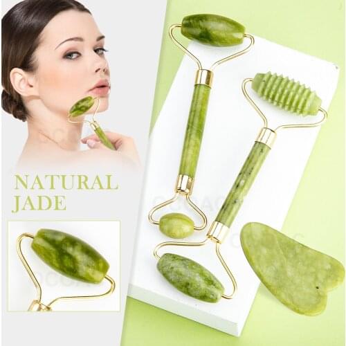 2pcs Jade Roller Massager For Face Green Gua Sha Jade Stone Massager Face Slimmig Rollers Lift Anti Wrinkle Facial Beauty Skin