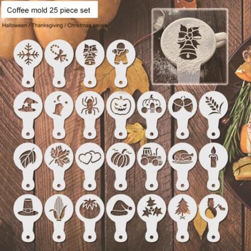25 Pieces Cappuccino Mold Festival Coffee Printing Model Cake Stencils Powdered Sugar Chocolate​ Cocoa Coffee Printing Assembly