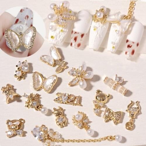 5pcs Shiny Zircon Nail Art Rhinestone Luxury Diamond Tassel Chain Pearl Jewelry Decorative Nail 3D Nail Art Decoration